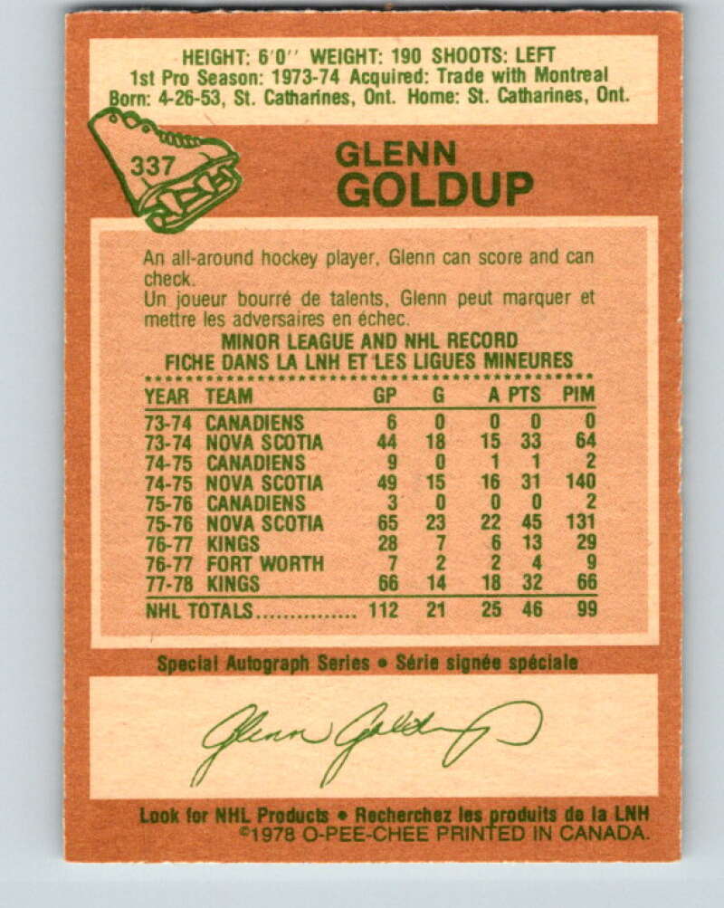 1978-79 O-Pee-Chee #337 Glenn Goldup  Los Angeles Kings  V25592