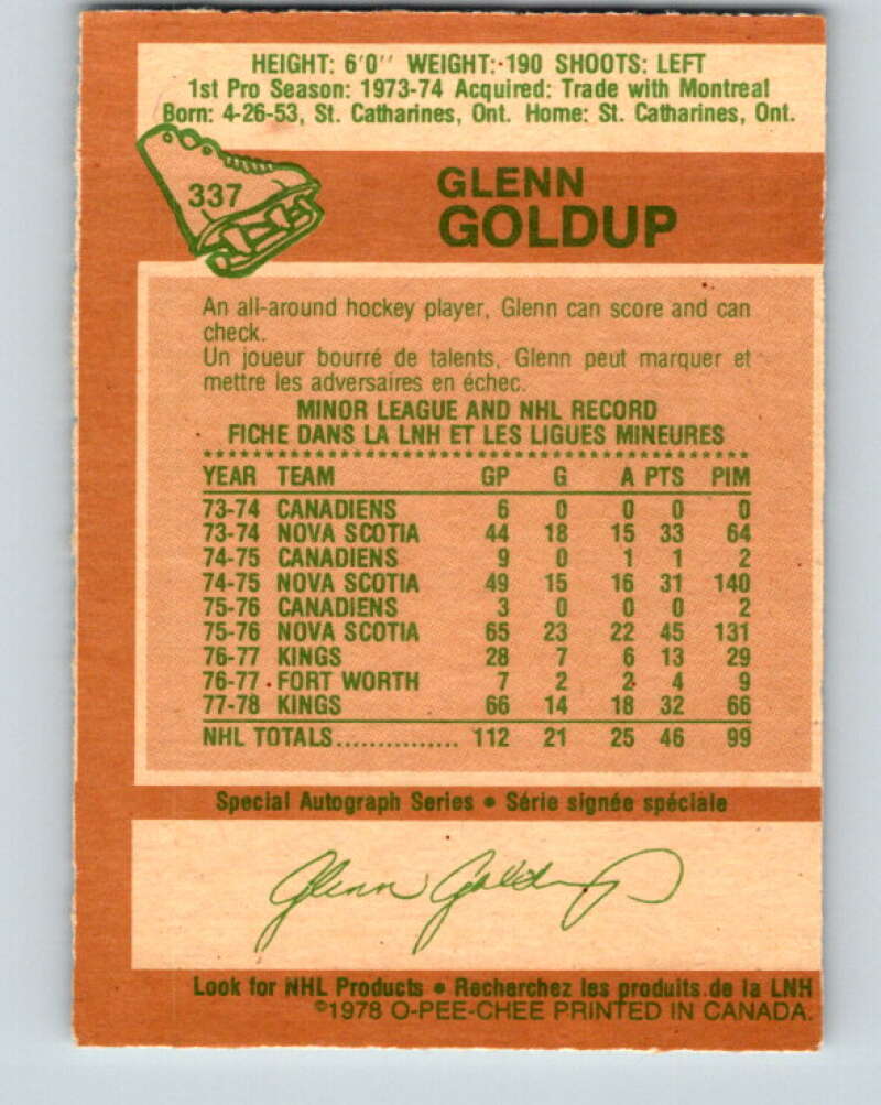 1978-79 O-Pee-Chee #337 Glenn Goldup  Los Angeles Kings  V25594