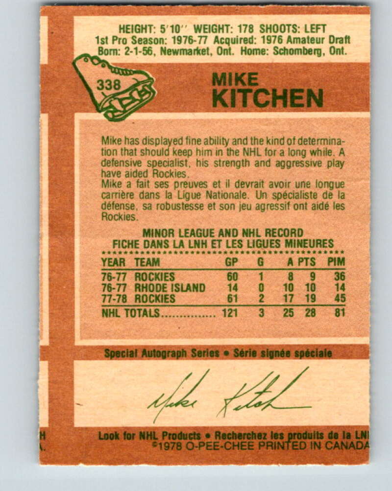 1978-79 O-Pee-Chee #338 Mike Kitchen  Colorado Rockies  V25598