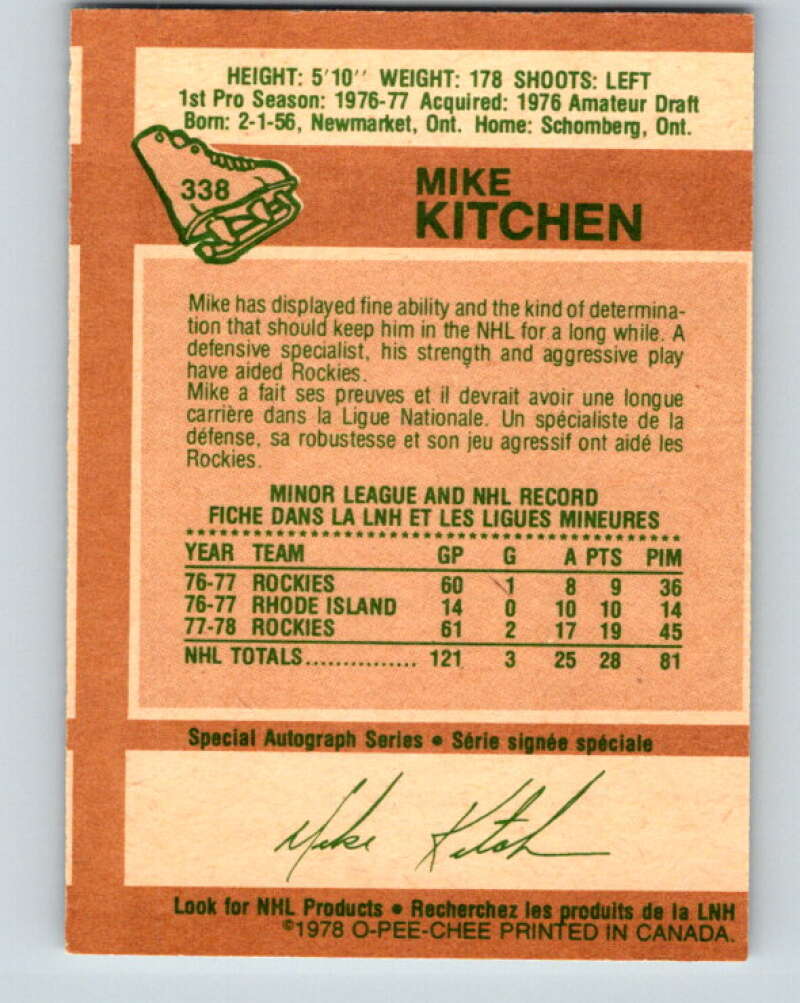 1978-79 O-Pee-Chee #338 Mike Kitchen  Colorado Rockies  V25601