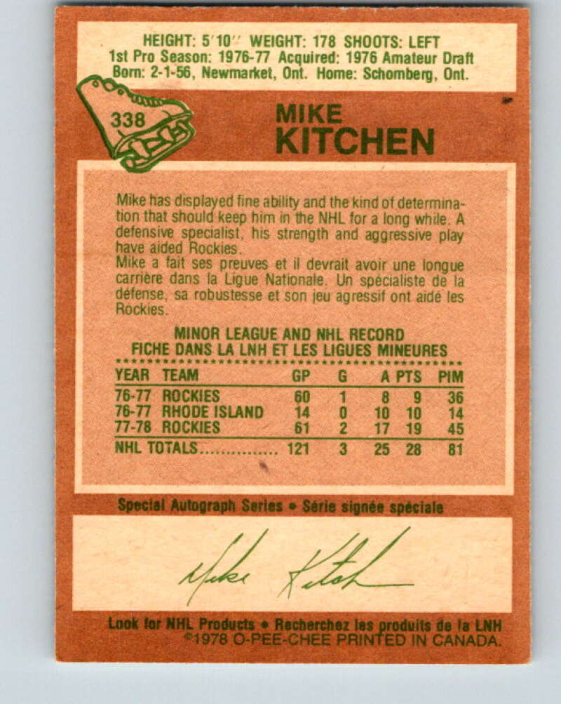 1978-79 O-Pee-Chee #338 Mike Kitchen  Colorado Rockies  V25603
