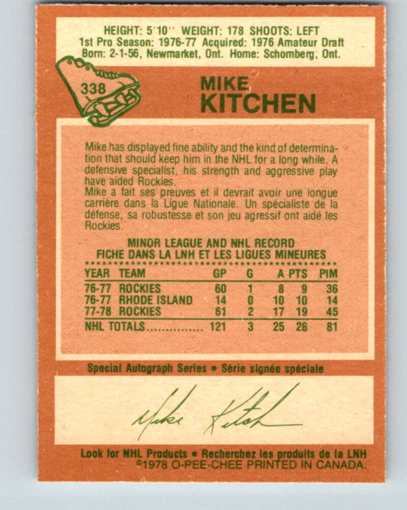 1978-79 O-Pee-Chee #338 Mike Kitchen  Colorado Rockies  V25608