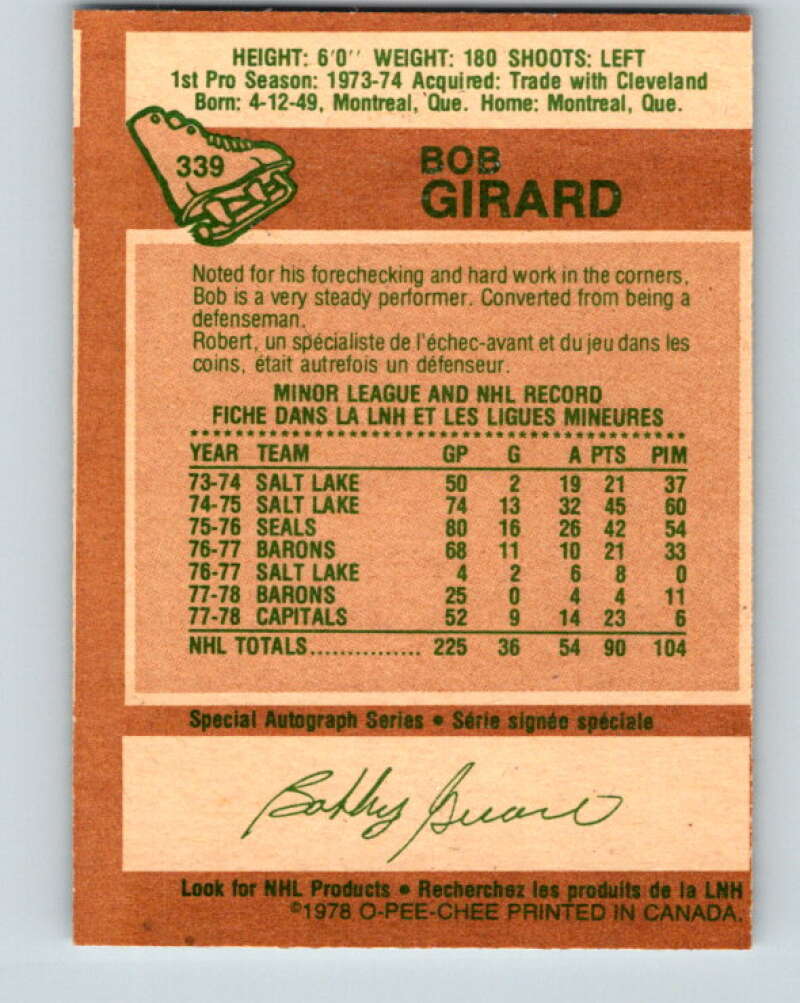 1978-79 O-Pee-Chee #339 Bob Girard  Washington Capitals  V25612