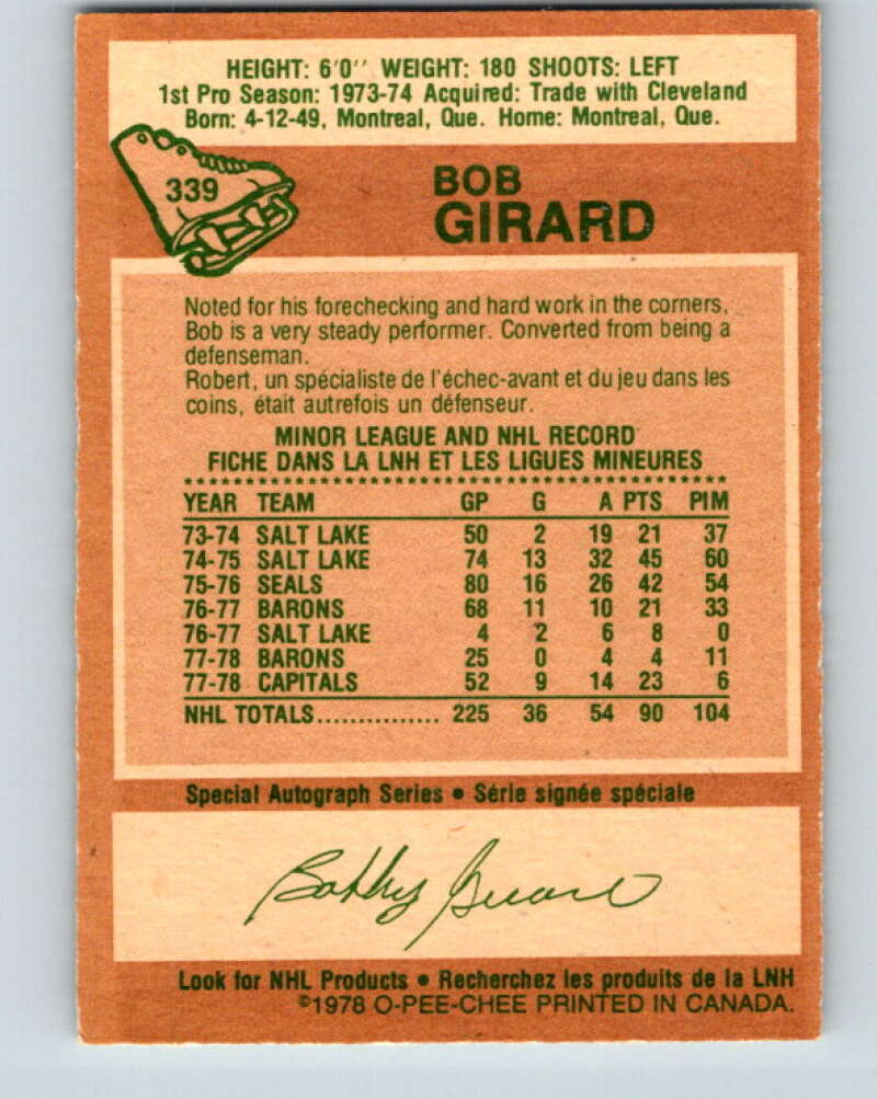 1978-79 O-Pee-Chee #339 Bob Girard  Washington Capitals  V25620