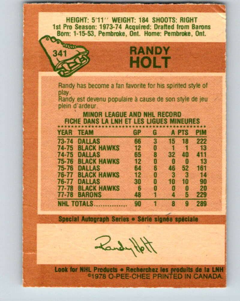 1978-79 O-Pee-Chee #341 Randy Holt  Vancouver Canucks  V25636