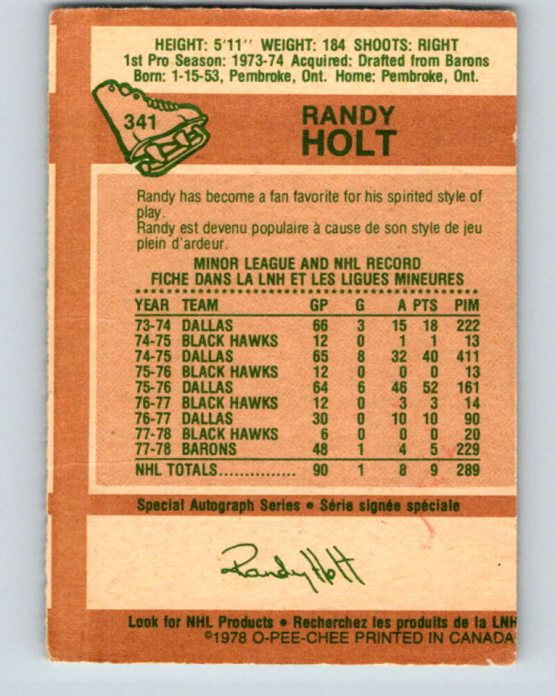 1978-79 O-Pee-Chee #341 Randy Holt  Vancouver Canucks  V25638