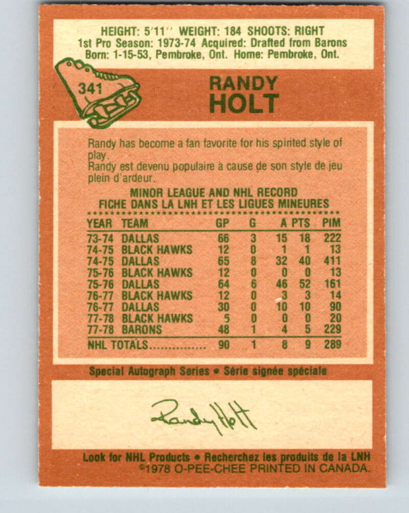 1978-79 O-Pee-Chee #341 Randy Holt  Vancouver Canucks  V25639