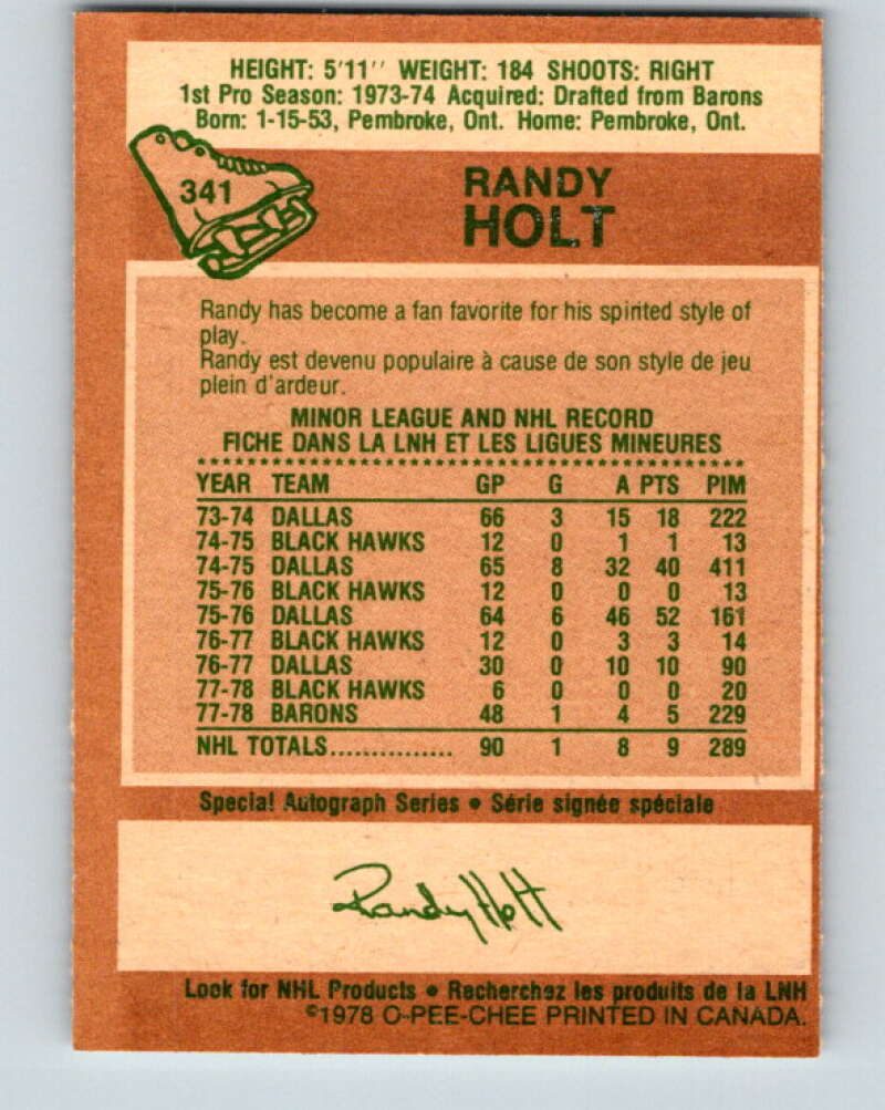 1978-79 O-Pee-Chee #341 Randy Holt  Vancouver Canucks  V25641