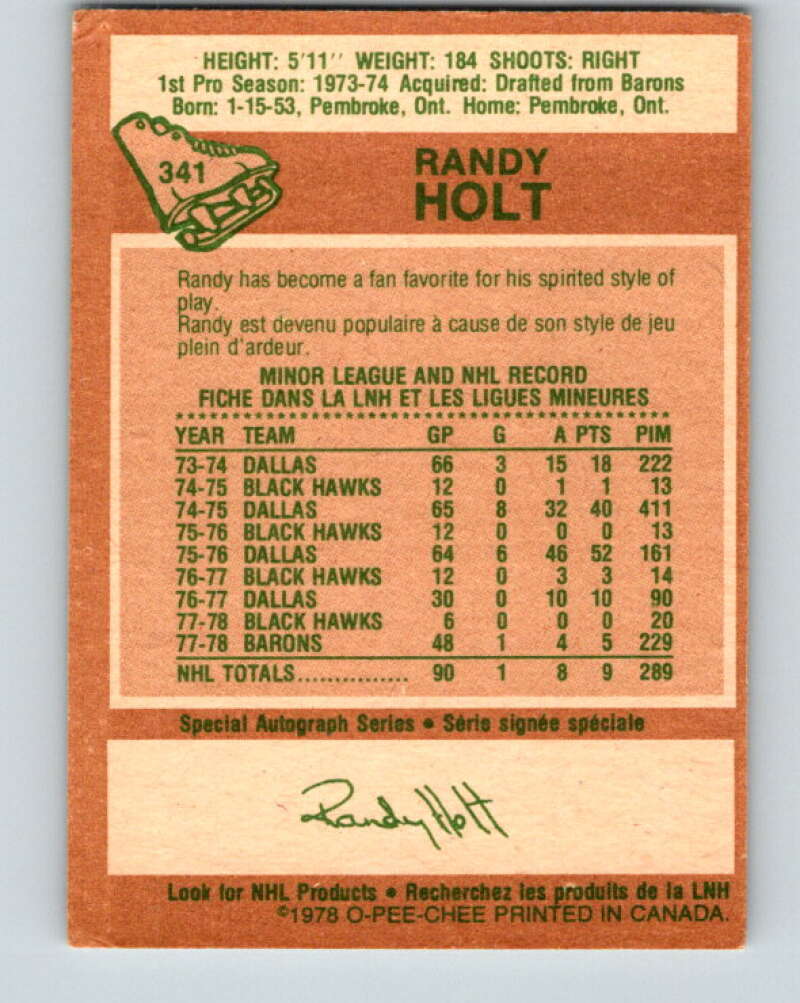1978-79 O-Pee-Chee #341 Randy Holt  Vancouver Canucks  V25647