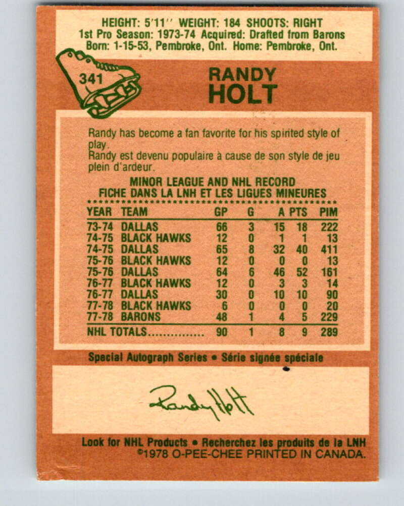 1978-79 O-Pee-Chee #341 Randy Holt  Vancouver Canucks  V25649