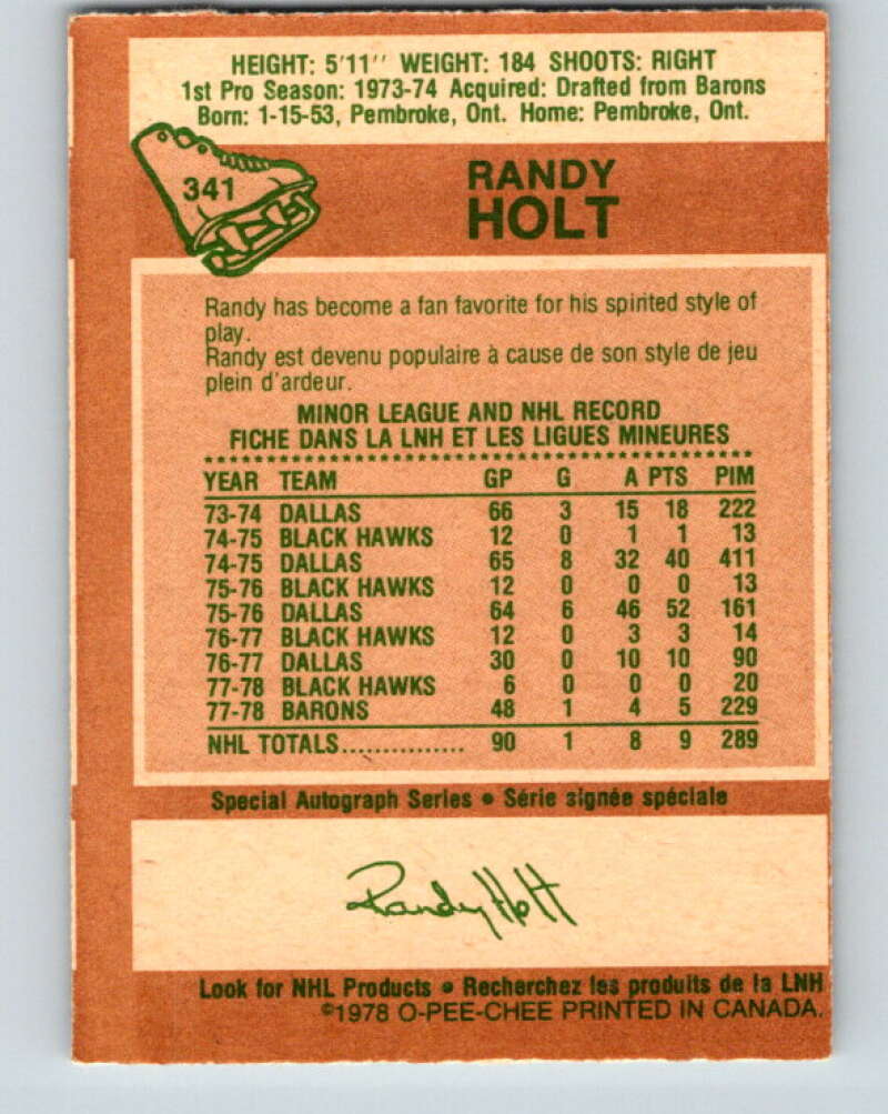 1978-79 O-Pee-Chee #341 Randy Holt  Vancouver Canucks  V25651