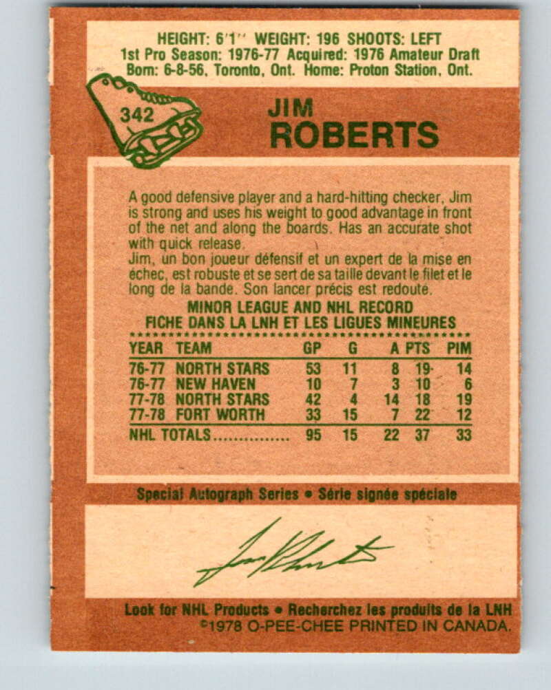 1978-79 O-Pee-Chee #342 Jim Roberts  Minnesota North Stars  V25652