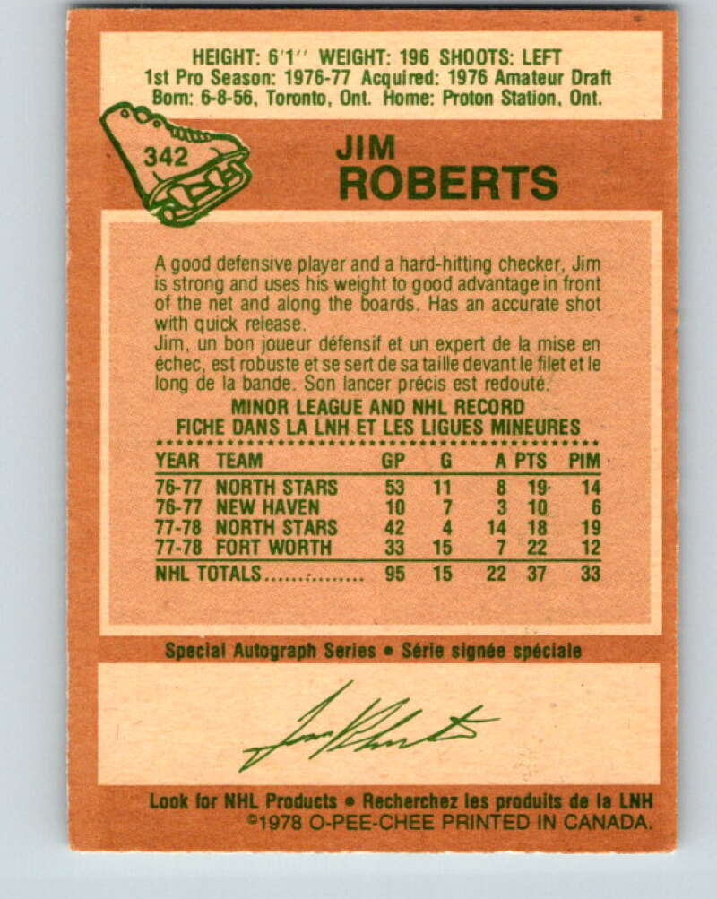 1978-79 O-Pee-Chee #342 Jim Roberts  Minnesota North Stars  V25655