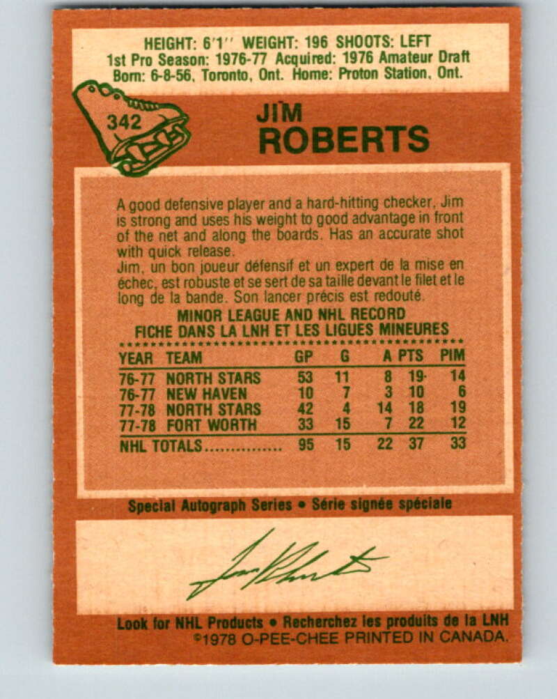1978-79 O-Pee-Chee #342 Jim Roberts  Minnesota North Stars  V25658