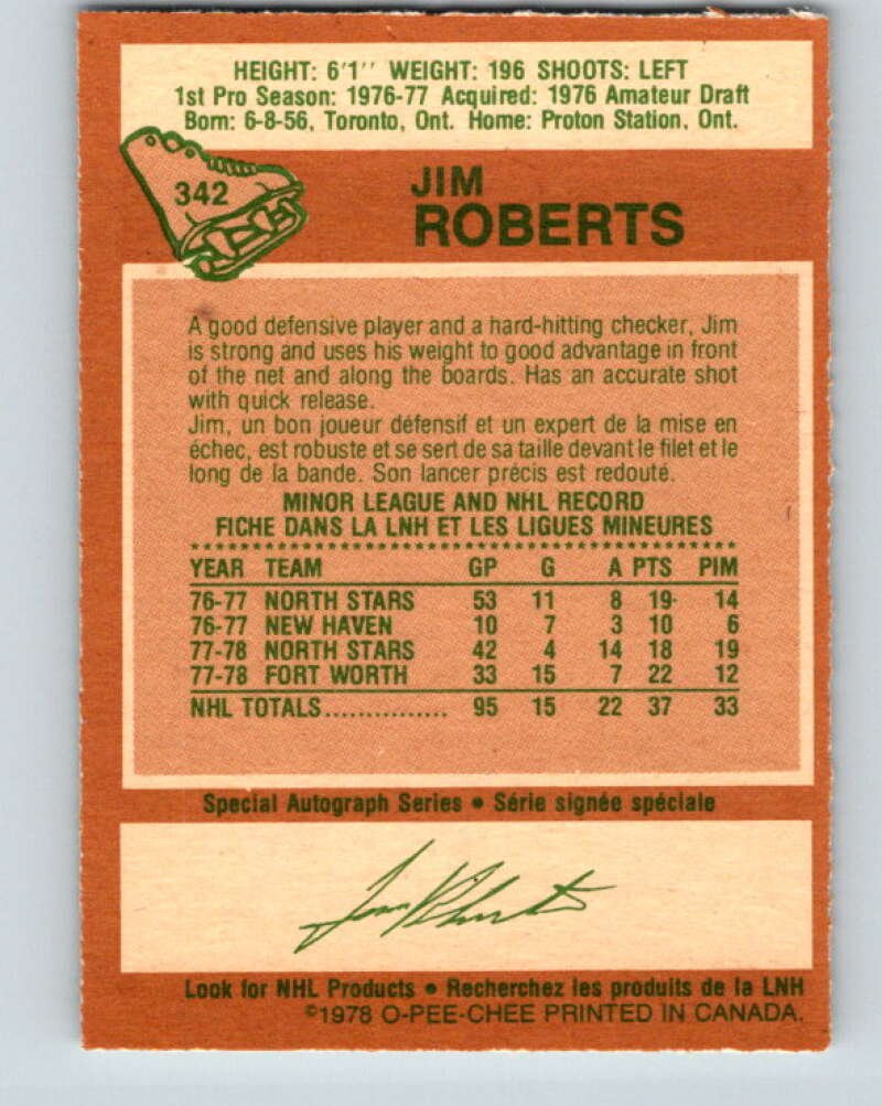1978-79 O-Pee-Chee #342 Jim Roberts  Minnesota North Stars  V25665