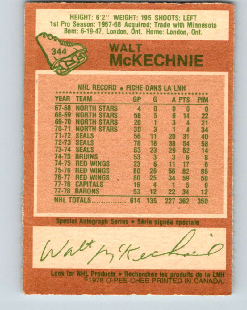 1978-79 O-Pee-Chee #344 Walt McKechnie  Toronto Maple Leafs  V25682