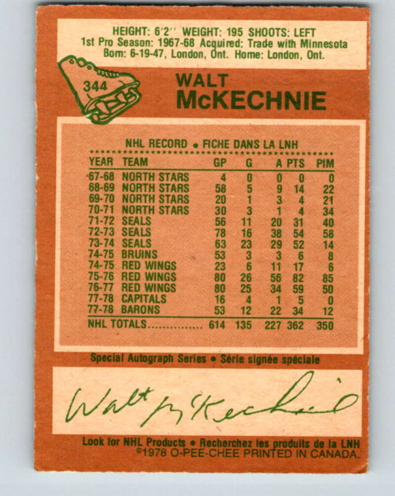 1978-79 O-Pee-Chee #344 Walt McKechnie  Toronto Maple Leafs  V25683