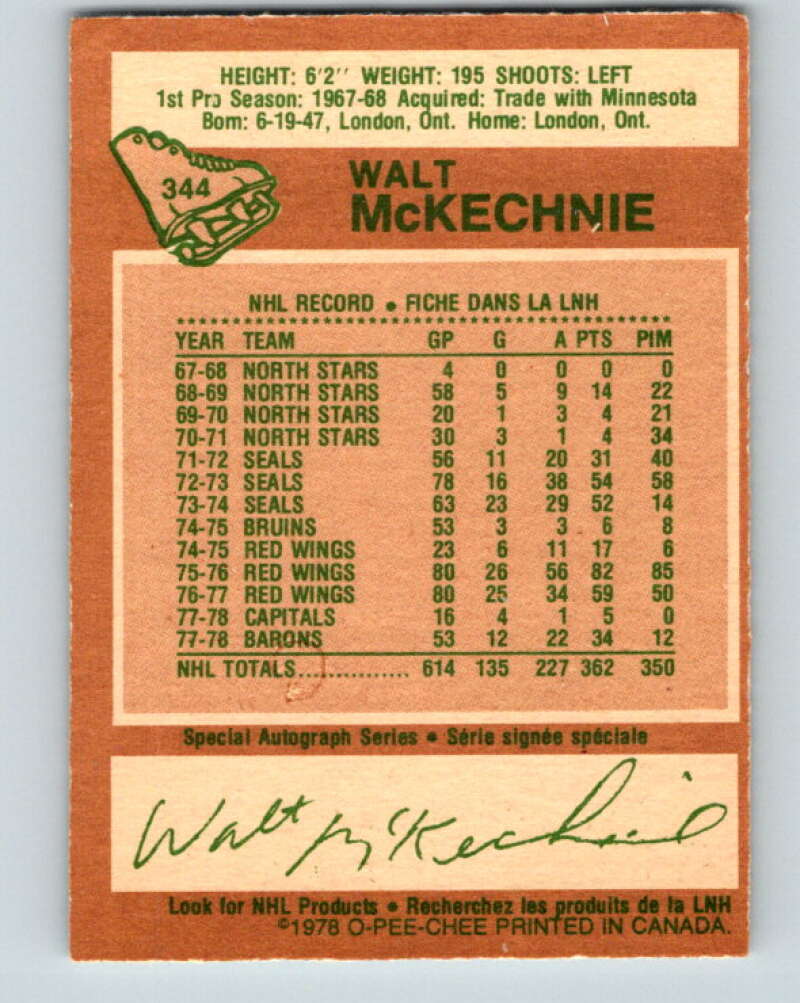 1978-79 O-Pee-Chee #344 Walt McKechnie  Toronto Maple Leafs  V25692
