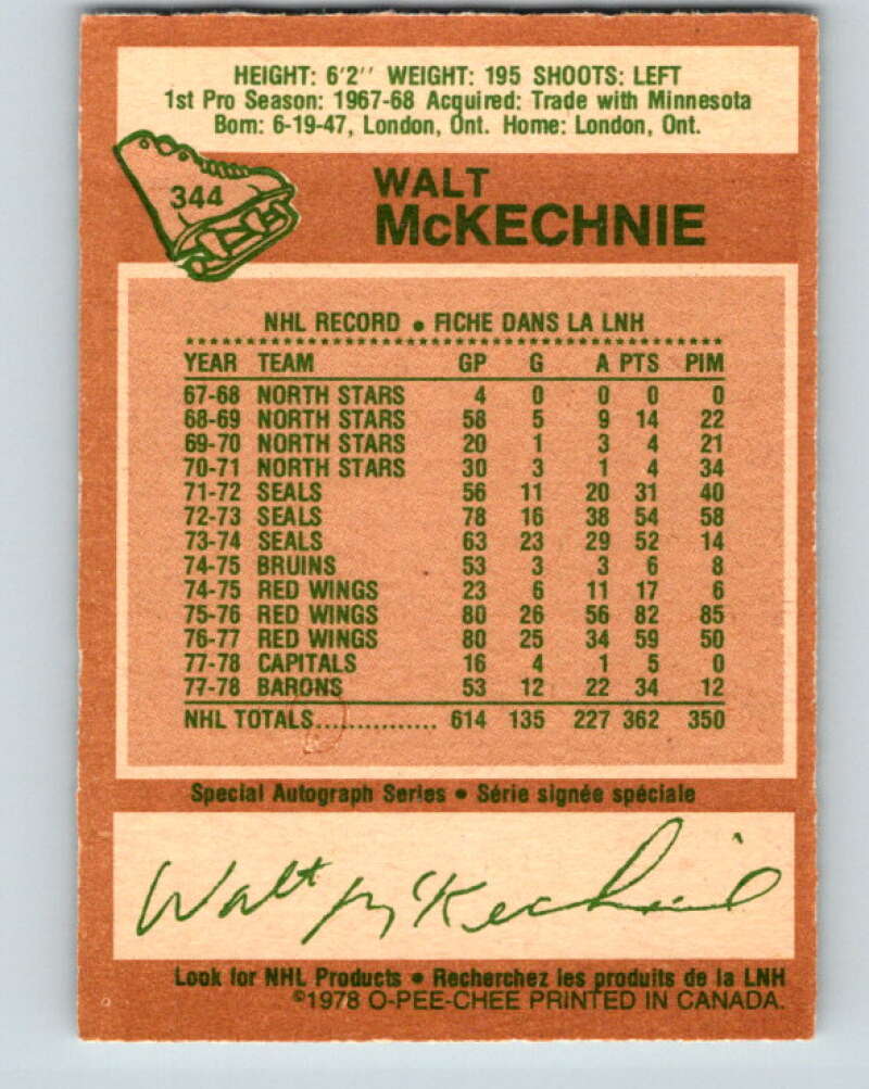 1978-79 O-Pee-Chee #344 Walt McKechnie  Toronto Maple Leafs  V25695
