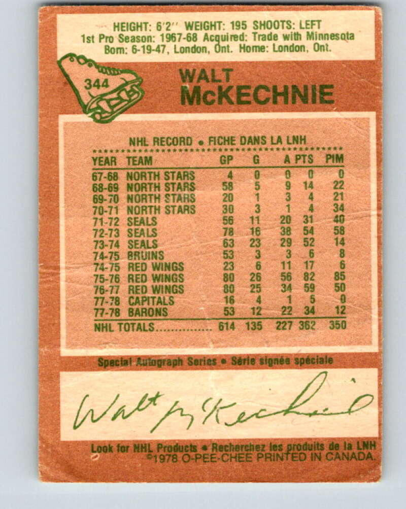 1978-79 O-Pee-Chee #344 Walt McKechnie  Toronto Maple Leafs  V25697