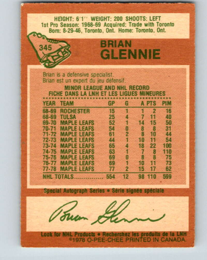 1978-79 O-Pee-Chee #345 Brian Glennie  Los Angeles Kings  V25698