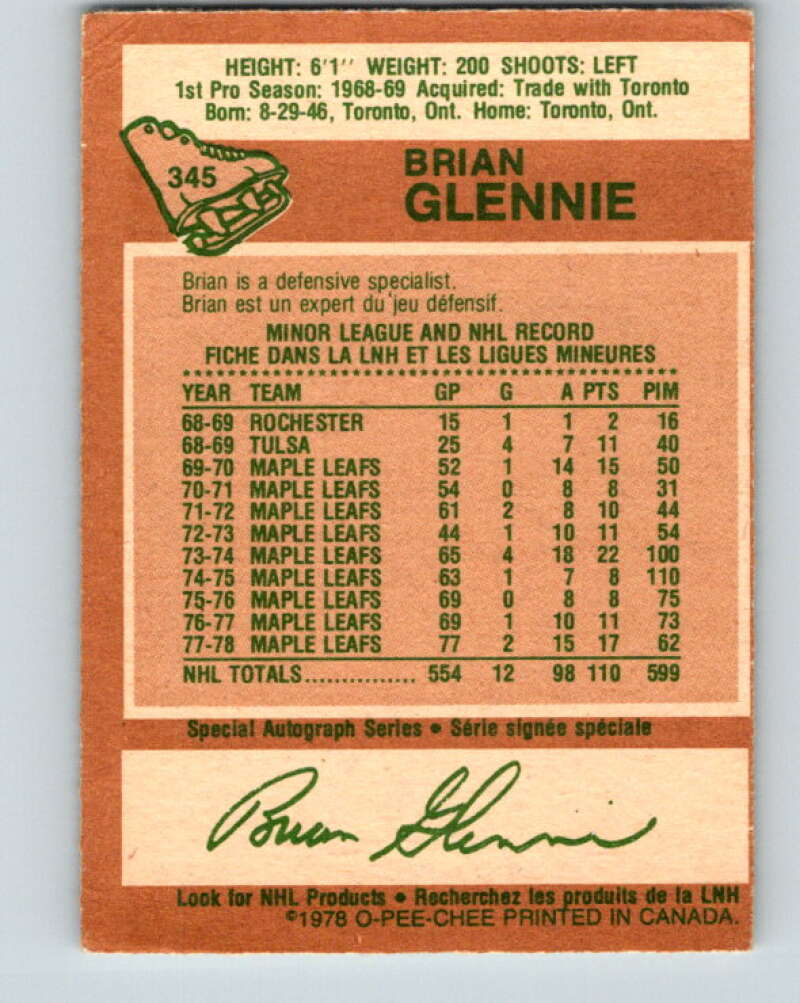 1978-79 O-Pee-Chee #345 Brian Glennie  Los Angeles Kings  V25699