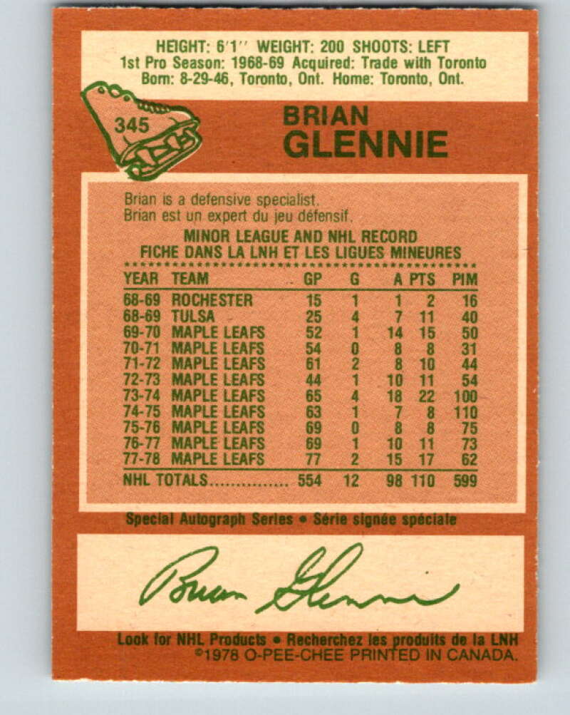 1978-79 O-Pee-Chee #345 Brian Glennie  Los Angeles Kings  V25700