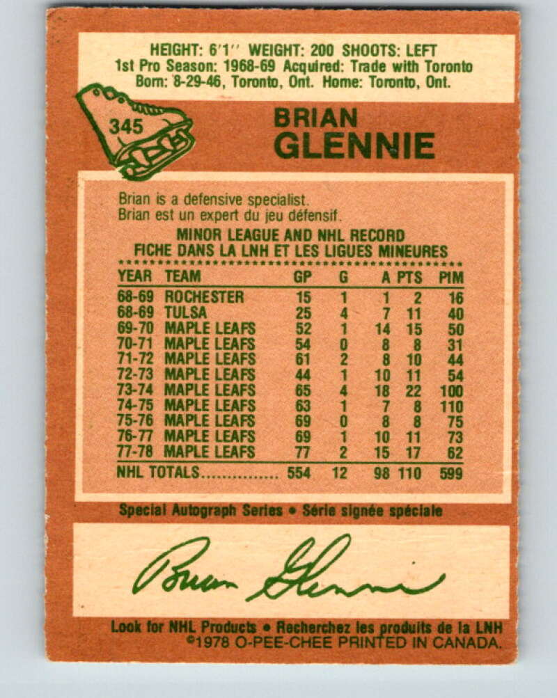 1978-79 O-Pee-Chee #345 Brian Glennie  Los Angeles Kings  V25701