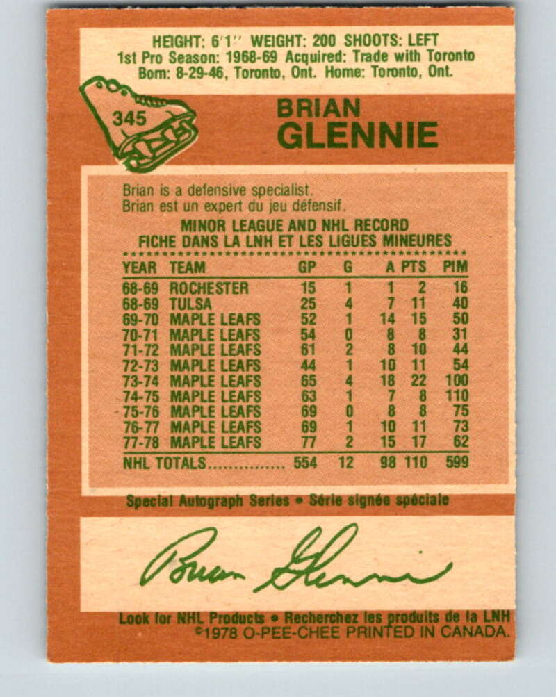 1978-79 O-Pee-Chee #345 Brian Glennie  Los Angeles Kings  V25704