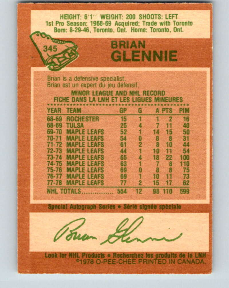 1978-79 O-Pee-Chee #345 Brian Glennie  Los Angeles Kings  V25710