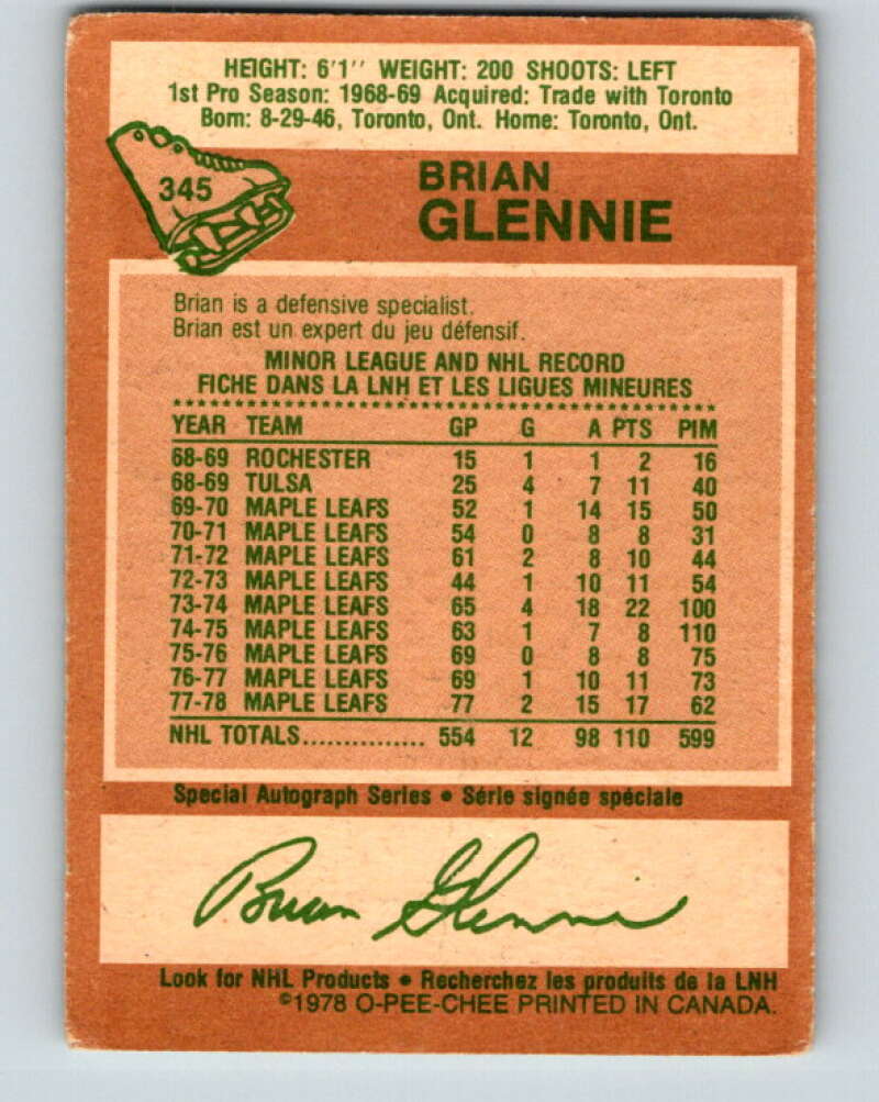 1978-79 O-Pee-Chee #345 Brian Glennie  Los Angeles Kings  V25713