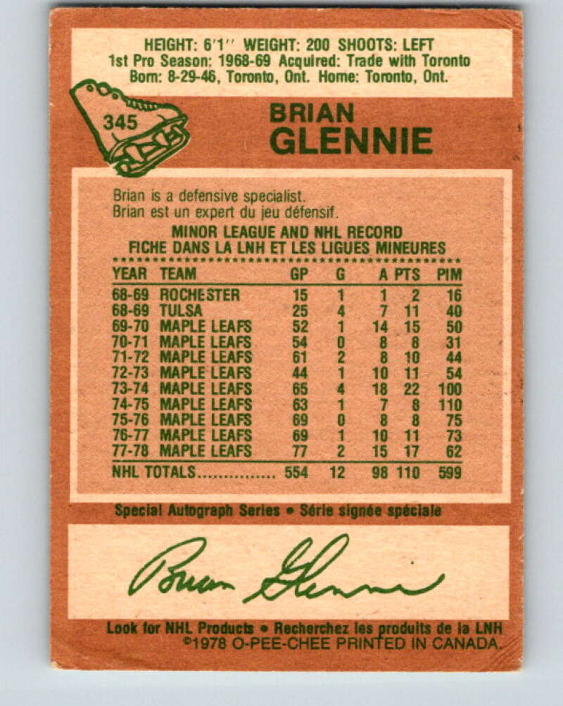1978-79 O-Pee-Chee #345 Brian Glennie  Los Angeles Kings  V25714