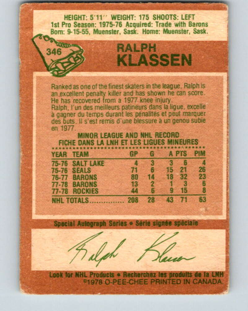 1978-79 O-Pee-Chee #346 Ralph Klassen  Colorado Rockies  V25715