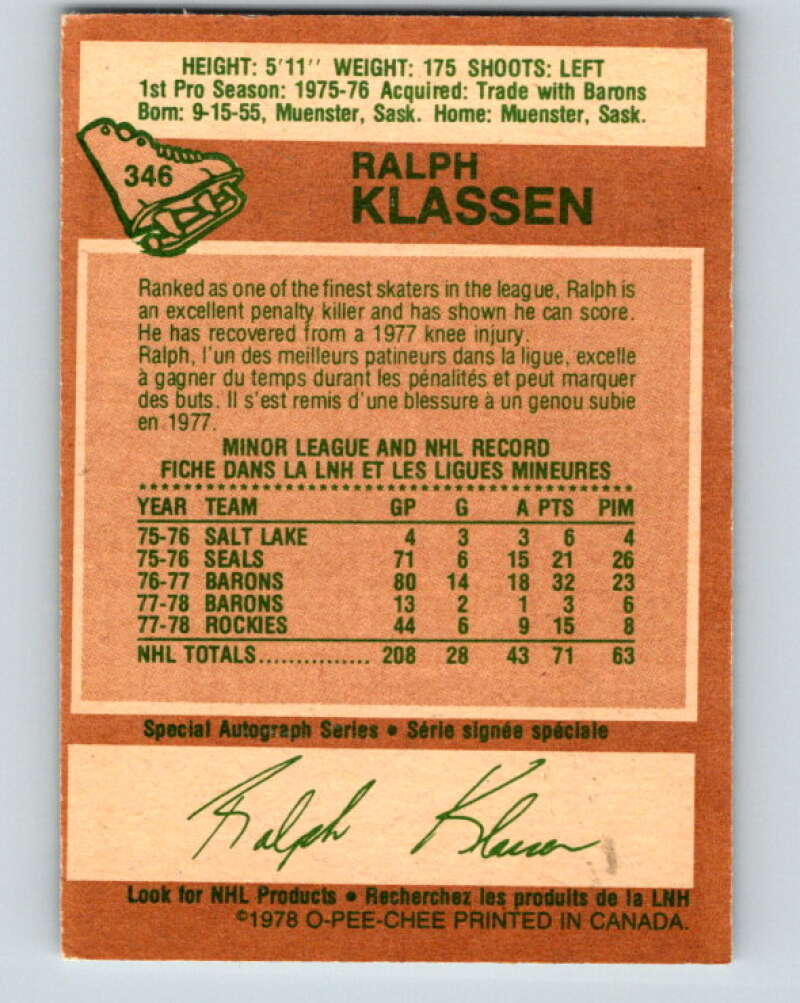 1978-79 O-Pee-Chee #346 Ralph Klassen  Colorado Rockies  V25718