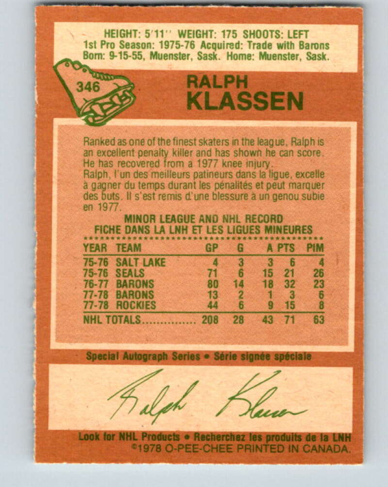 1978-79 O-Pee-Chee #346 Ralph Klassen  Colorado Rockies  V25722