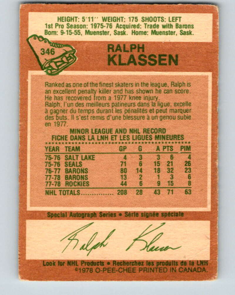 1978-79 O-Pee-Chee #346 Ralph Klassen  Colorado Rockies  V25724