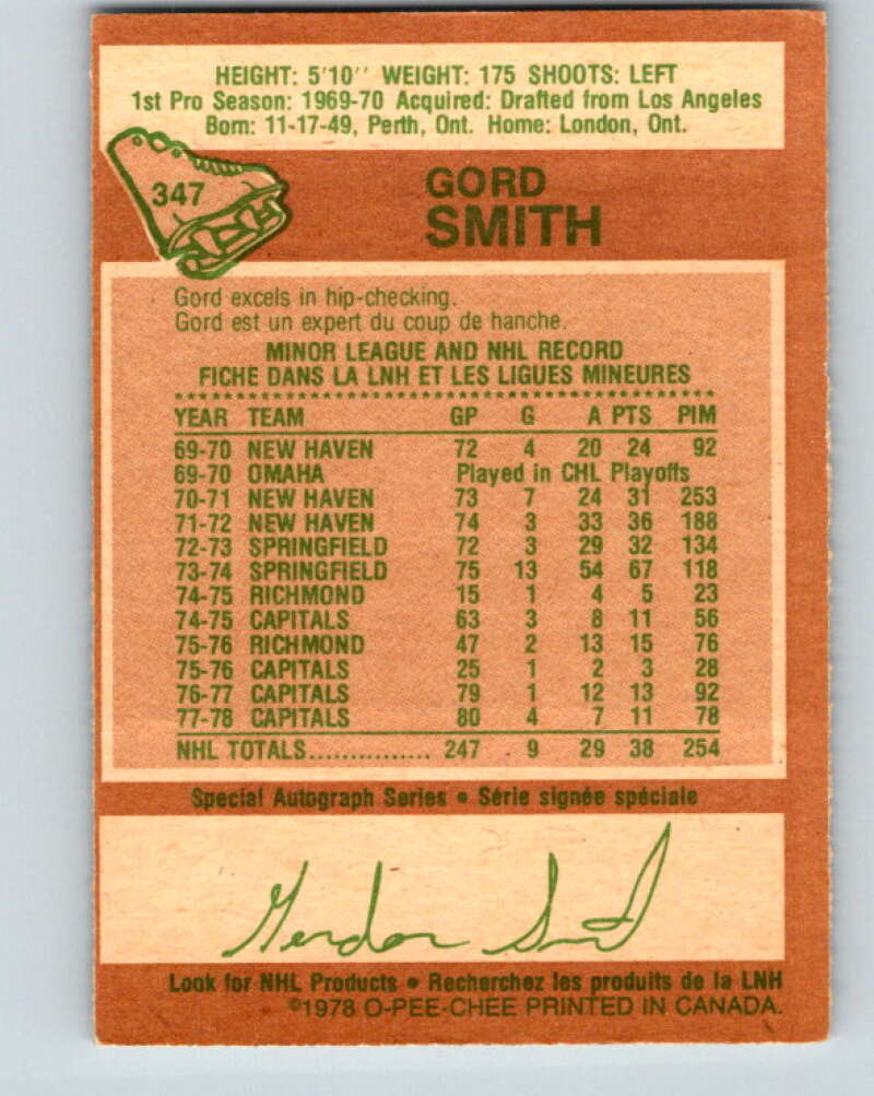1978-79 O-Pee-Chee #347 Gord Smith  Washington Capitals  V25725