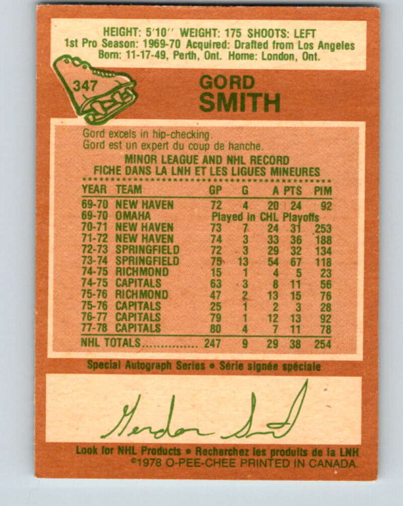 1978-79 O-Pee-Chee #347 Gord Smith  Washington Capitals  V25728