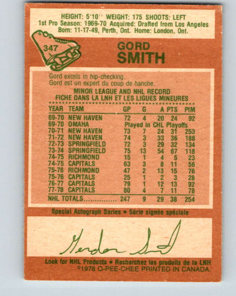 1978-79 O-Pee-Chee #347 Gord Smith  Washington Capitals  V25729