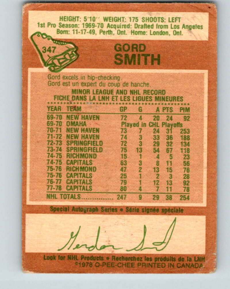 1978-79 O-Pee-Chee #347 Gord Smith  Washington Capitals  V25730