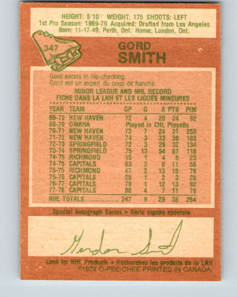 1978-79 O-Pee-Chee #347 Gord Smith  Washington Capitals  V25735