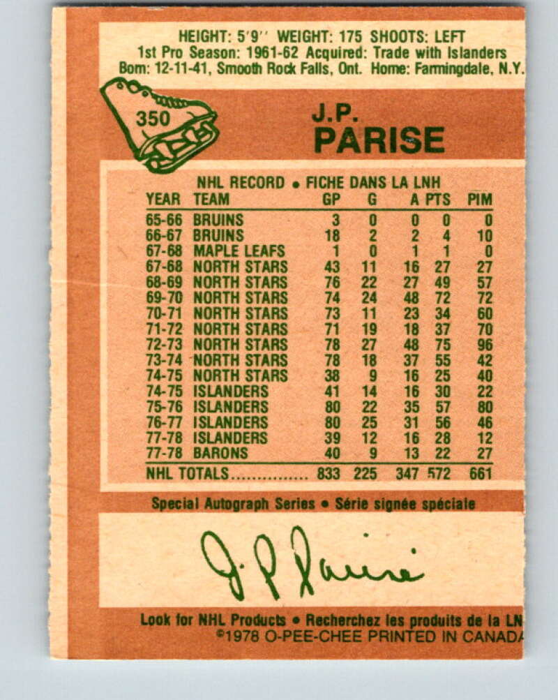 1978-79 O-Pee-Chee #350 J.P. Parise  Minnesota North Stars  V25764