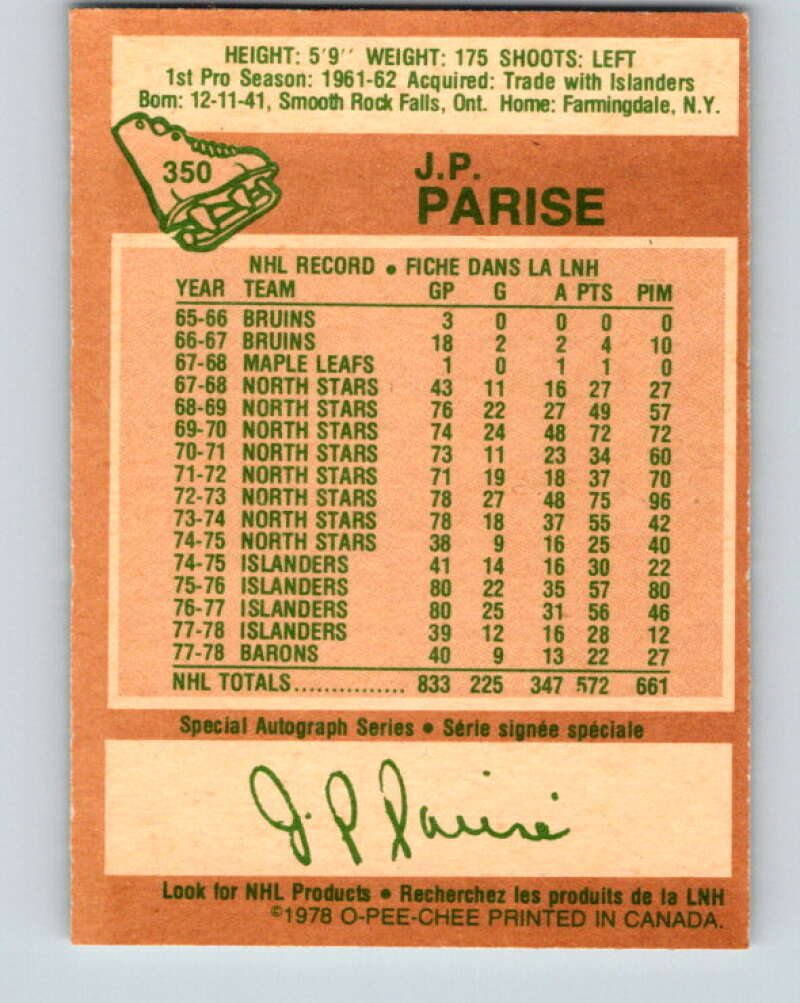 1978-79 O-Pee-Chee #350 J.P. Parise  Minnesota North Stars  V25767