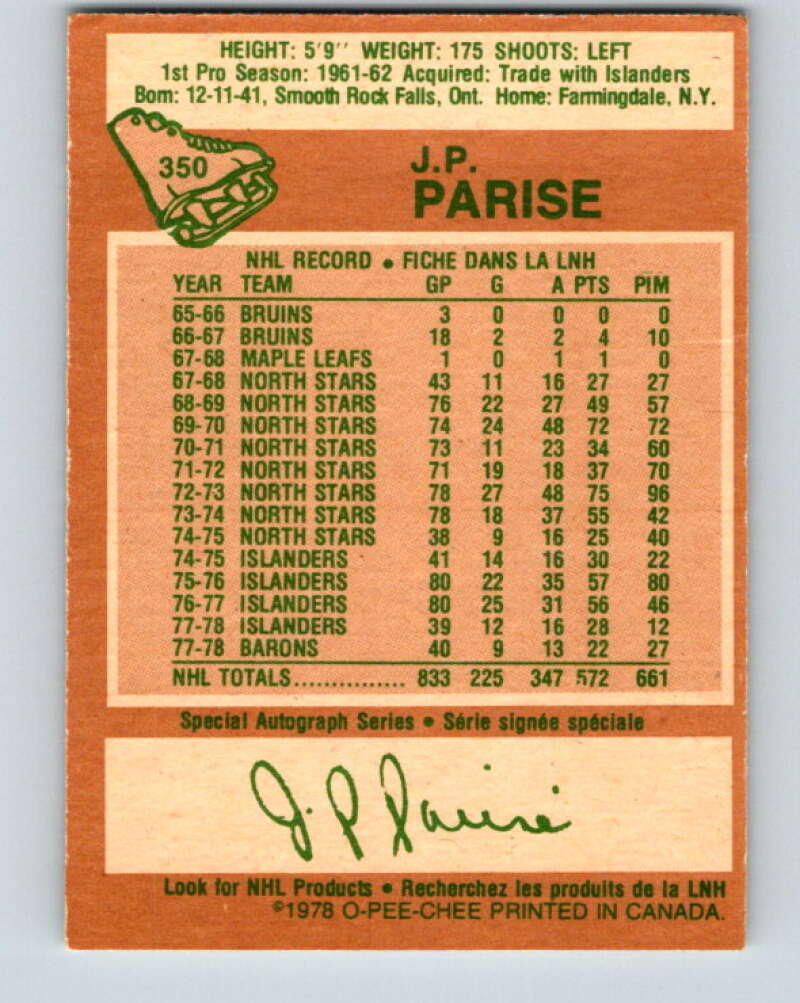 1978-79 O-Pee-Chee #350 J.P. Parise  Minnesota North Stars  V25774