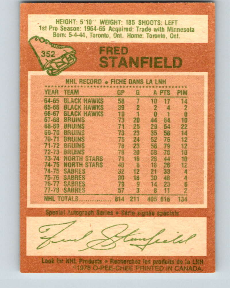 1978-79 O-Pee-Chee #352 Fred Stanfield  Buffalo Sabres  V25789
