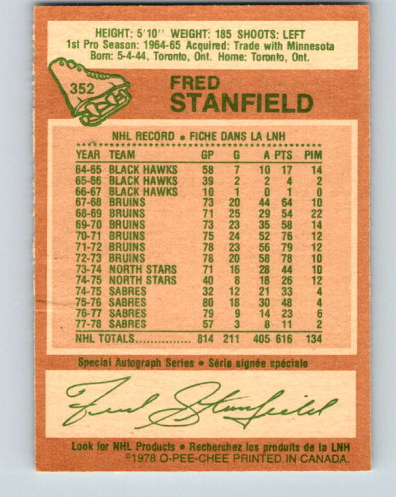 1978-79 O-Pee-Chee #352 Fred Stanfield  Buffalo Sabres  V25794