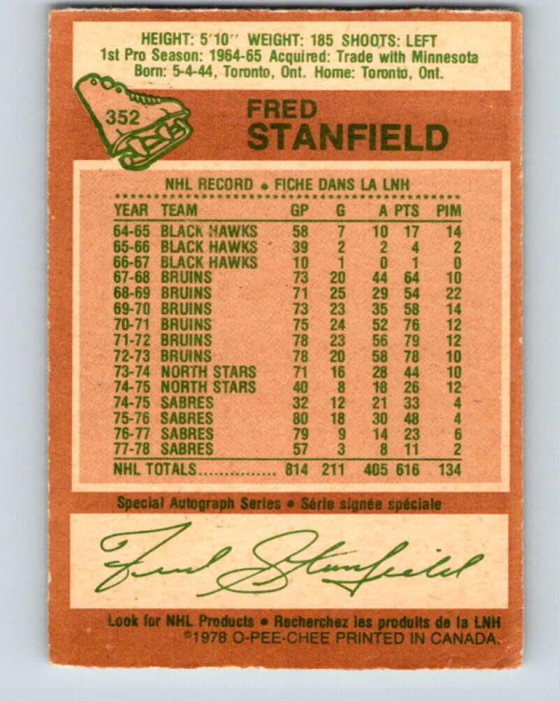 1978-79 O-Pee-Chee #352 Fred Stanfield  Buffalo Sabres  V25796