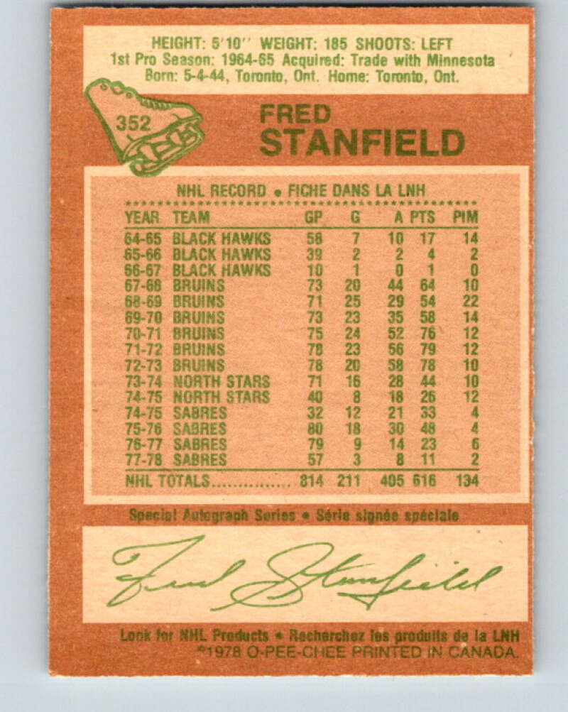 1978-79 O-Pee-Chee #352 Fred Stanfield  Buffalo Sabres  V25797
