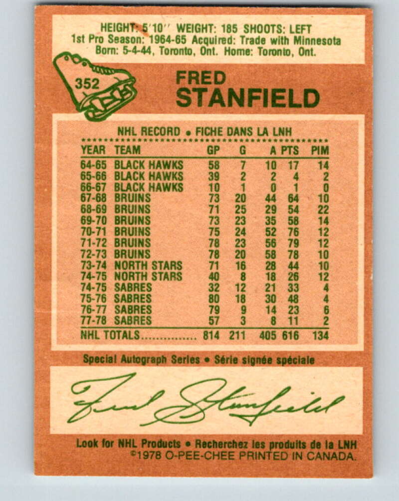 1978-79 O-Pee-Chee #352 Fred Stanfield  Buffalo Sabres  V25798