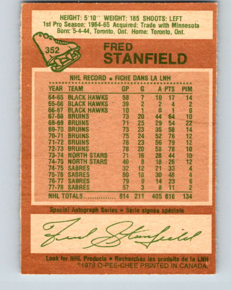 1978-79 O-Pee-Chee #352 Fred Stanfield  Buffalo Sabres  V25801